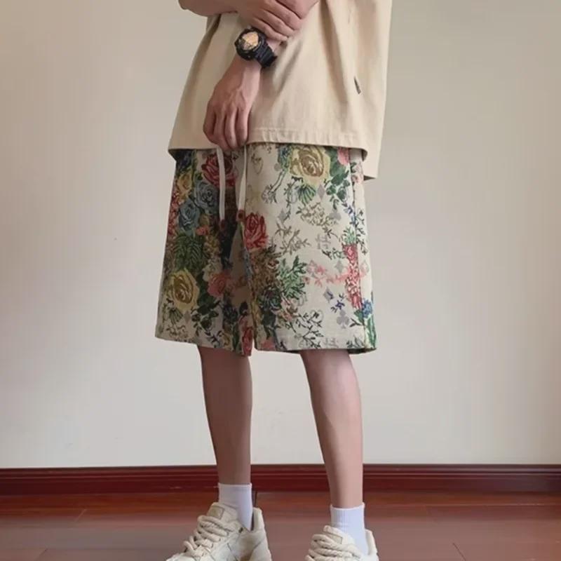 Men's Summer Floral Beach Shorts, American Retro Loose Fit