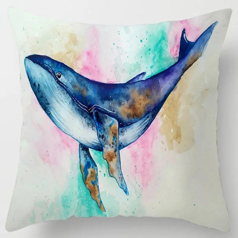 Ocean Whale Oil Painting Series Printed Pattern Cushion Cover Home Living Room Sofa Decoration Square Pillow  Cover45x45cm