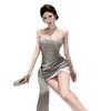 7990 Southeast Asia Women's Sexy Strapless Sequin Patchwork Irregular Dress