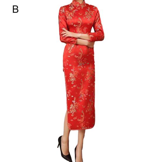 Lady Petticoats Plus Size Women Cheongsam Elegant High Slits Long Cheongsam Classic Chinese Style Women Dress for Weddings Parties