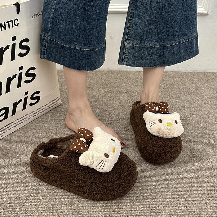 Thick-soled fluffy slippers women's shoes 2025 autumn and winter new cute outer wear warm fluffy bag head slippers tide