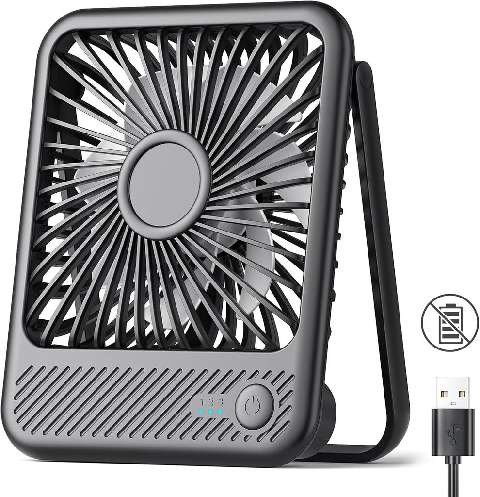 2026 New Upgrade USB Fan, Strong Wind Ultra Quiet Small Desk Fan 220° Tilt Folding 3 Speeds Adjustable USB-C Corded Powere