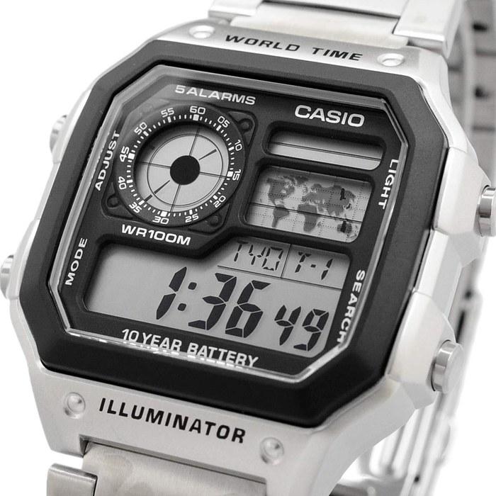 Casio World Time AE-1200WHD-1AV Digital Watch (Silver Metal Band)