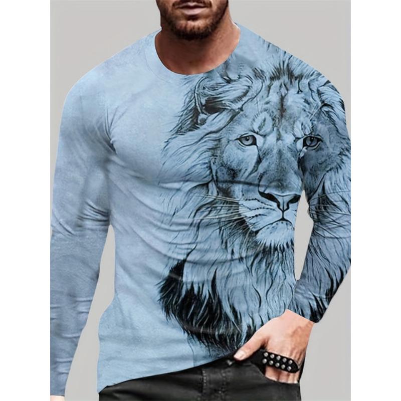 2025 Novo Top Masculino com Estampa de Lobo Outono e Inverno Casual Diário Camiseta Masculina de Manga Comprida Moda de Rua Top Masculino de Manga Comprida