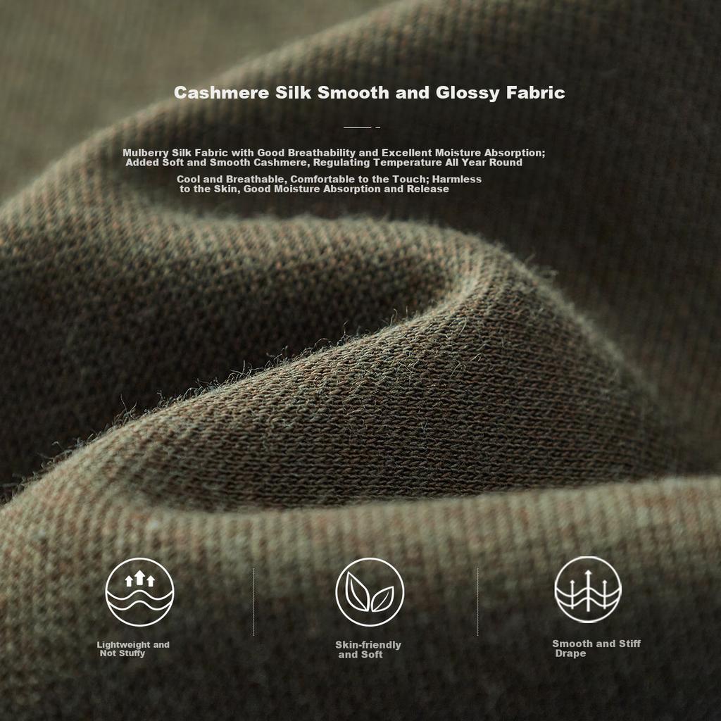 FIRS [Cashmere Silk] Men's Long-Sleeve T-Shirt with Collar, Warm Brushed Smooth Skin-Friendly Soft Comfortable Casual Top