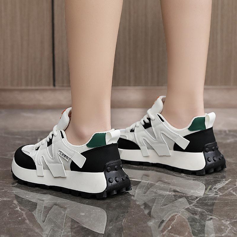 G6822-5 Nové dámské boty na tátu, jaro/léto, prodyšné, na platformě, síťované, bílé, pro zvýšení výšky, univerzální, cestovní, sladěné