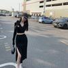 Summer Korea Fashion Knitted Suit Women Office Lady 2 Piece Set Thin Knit Crop Tops + Midi Slim Skirts Y2k Set Tracksuit