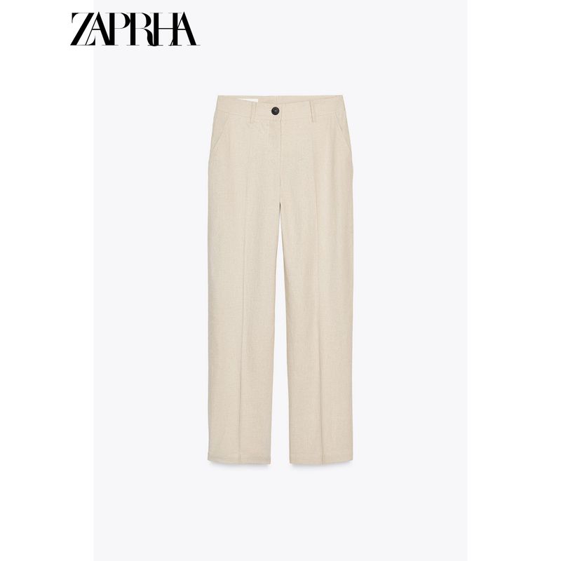 Zaprha 2025 New Arrival American Fashion Casual Linen Blended Straight-Leg Pants Women's Drooping Slimming 3046075