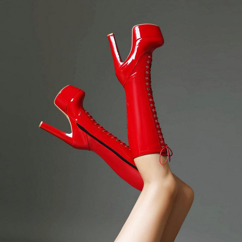 Supply Super high heels female sexy waterproof table pole dance boots night club fashion patent leather boots D