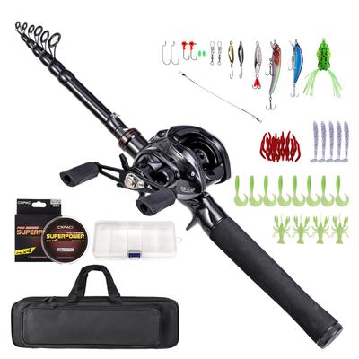 Set de Caña y Carrete de Pesca Portátil Telescópico 180cm/210cm con Carretes de Spinning Anzuelos de Pesca Accesorios Aparejos de Pesca para Agua Salada