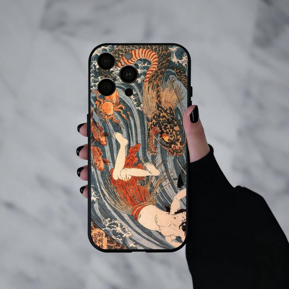 J-Japan Ukiyo-e S-Samurai Sea Phone Case For iPhone 17pro, 16,15,14,13,12,11 X XR Plus,Others Soft Black Cover