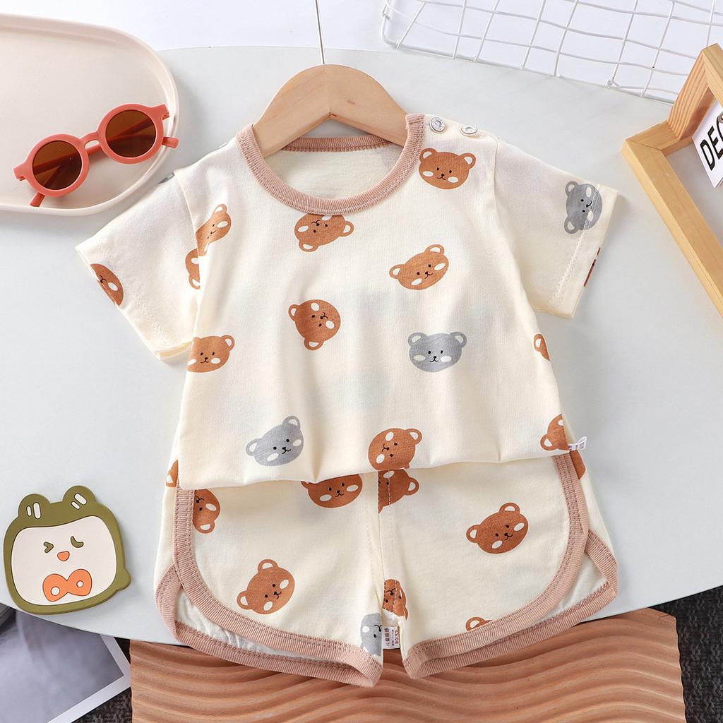 Summer Cotton Cartoon Casual Childrens Set Baby Clothes Girl Girl Boy T-shirt+shorts 2 Pieces of 0-4-year-old Childrens Clothing
