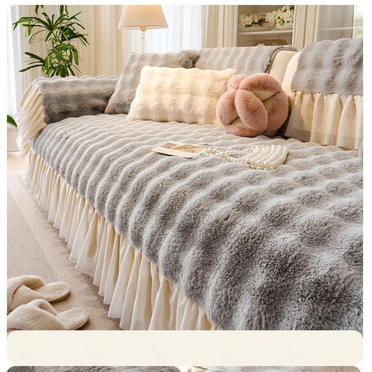 

EIFLOY-Имитация кроличьего меха плюшевый чехол для дивана, Г-образный чехол для дивана с оборками, нескользящий, супермягкий, защита для кресла 70x70