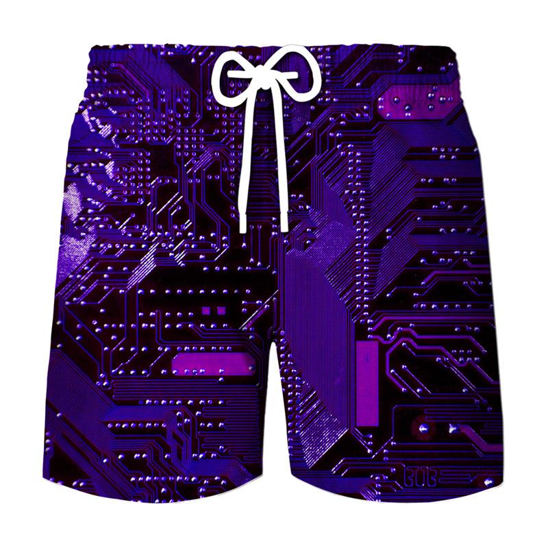 3D Printing Electronic Chip Short Pants Men Summer Beach Shorts Cool Street Circuit Board Graphic Swimsuit Gym Surf Swim Trunks
