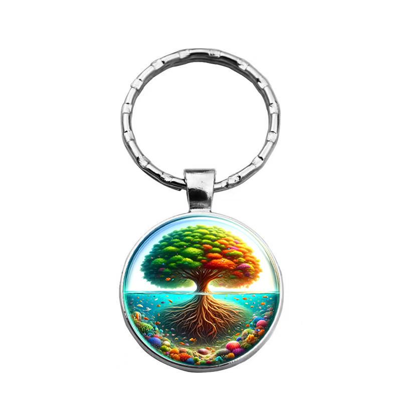 

Decorative Glass Keychain Featuring Bright Tree Pattern For Home And Office Keys