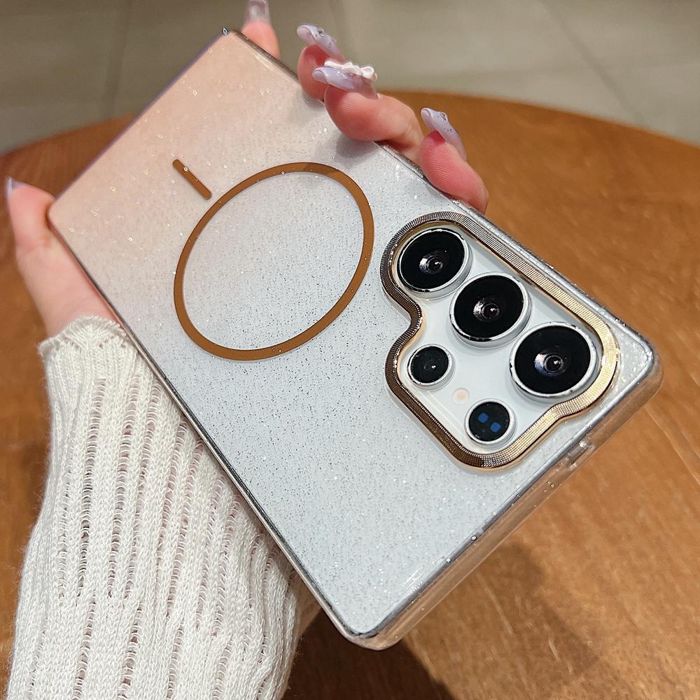 KEYSION Luxury Gradient Glitter Magnetic Phone Case for Samsung S22 S23 S25 Ultra S25+ Edge S24 FE Wireless Charging Shockproof Cover