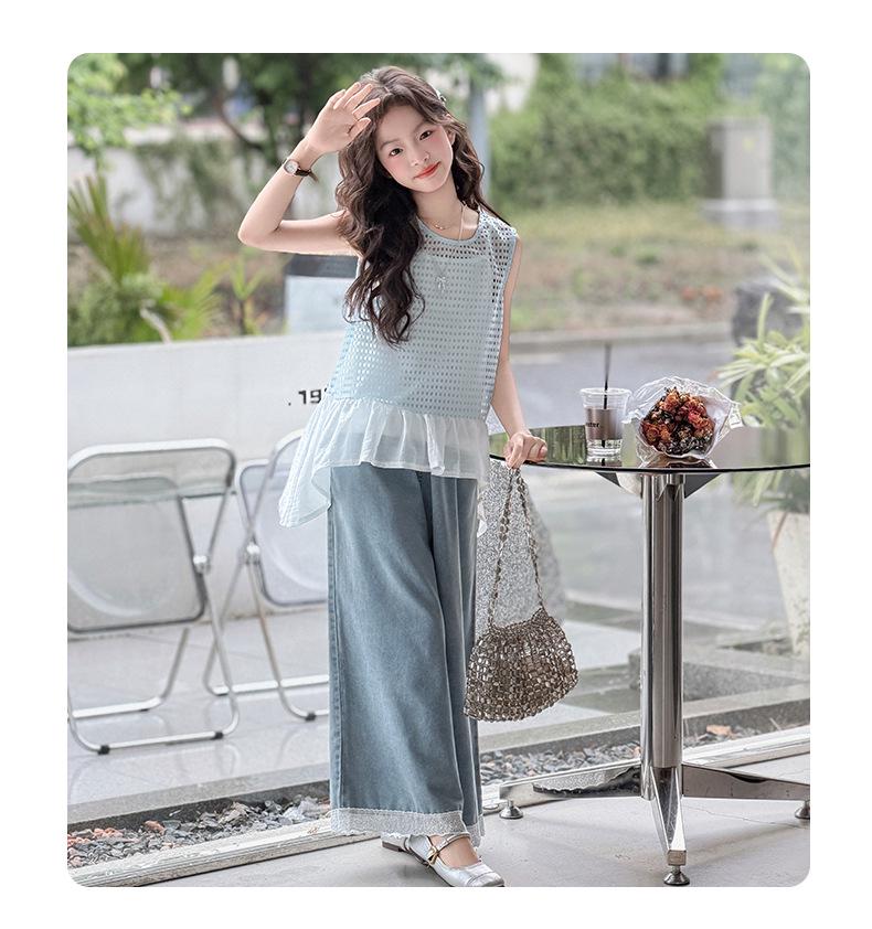 Girls' Korean Style Summer Lace Camisole & Jeans 3-Piece Set