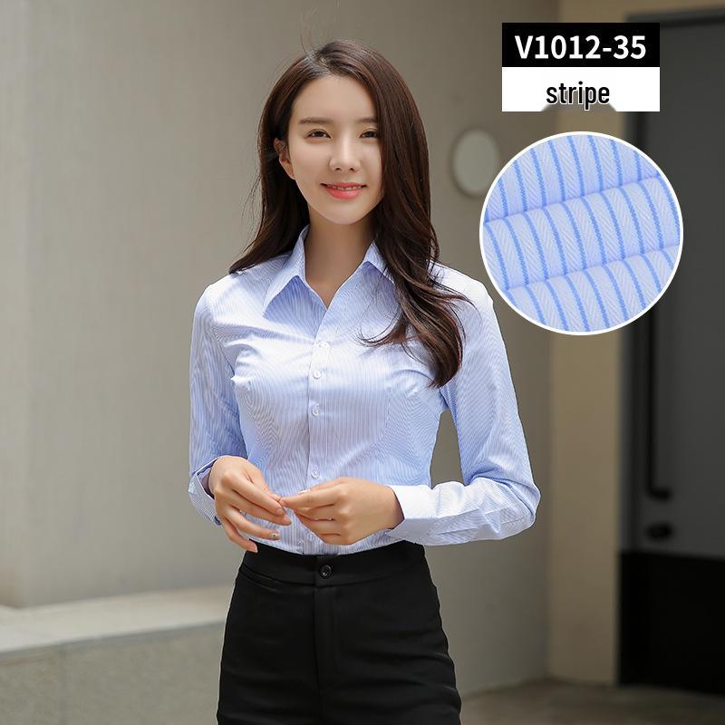 Women's 2025 Long-Sleeved White V-Neck Cotton Shirt - Slim Fit Professional Wear