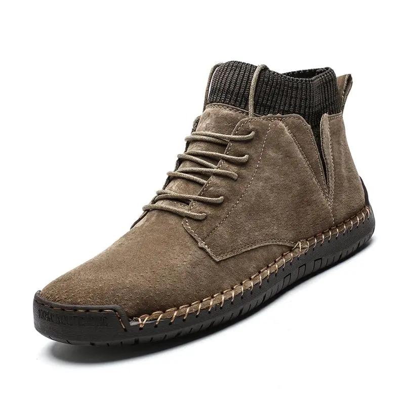 Fashion Brand Winter Warm Men Snow Boots High Quality Cow Suede Man Ankle Boots Fur Men Shoes Plush Autumn Basic Drive Boots Big Size 48