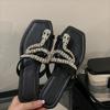 Summer New Serpentine Rhinestone Fairy Clip-in Slippers Upper Toe Flat Cool Women Soft Sole Low Heel Slip Beach Shoes