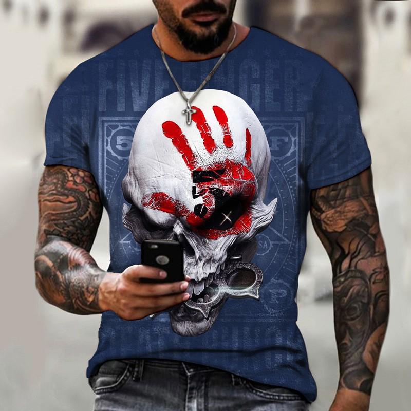 Skull Pattern Personality T-Shirt Summer Soft Comfortable Men's T-Shirts Casual Comfortable Loose Breathable Short-Sleeve T-Shirt