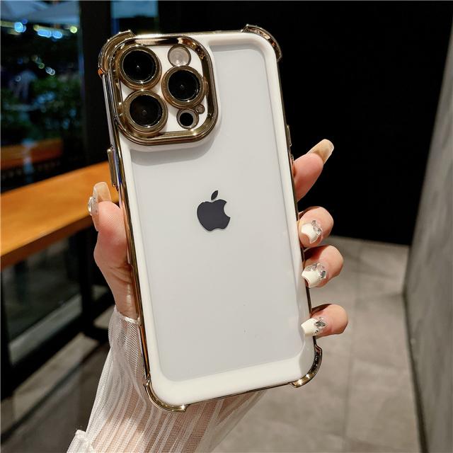 For iPhone 16 Pro Max Luxury Plating Color Soft Frame Transparent Phone Case For iPhone 12 13 14 15 Plus Lens Protective Cover