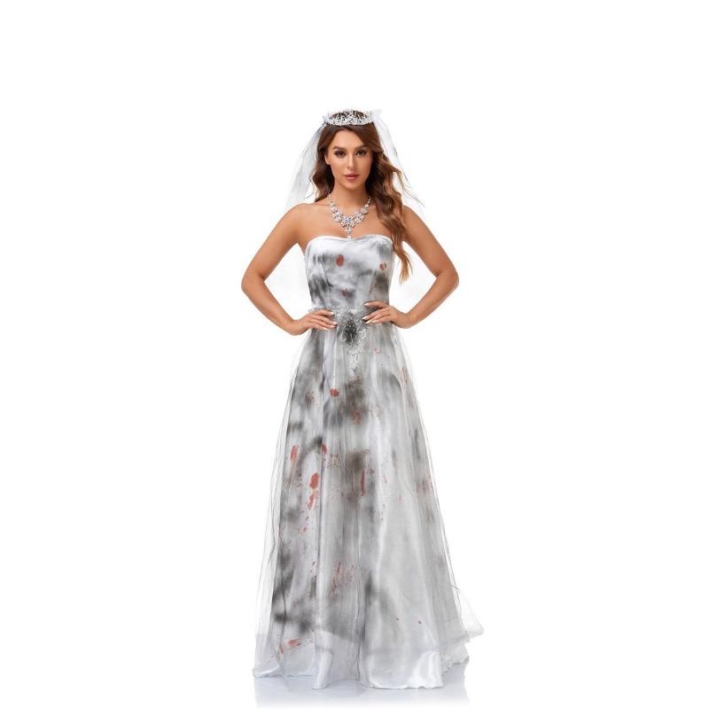 Halloween New Vampire Ghost Bride Ink Smudge Dress Stage Performance Costume