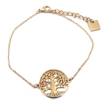 [P7713] – Roségoldenes „Tree of Life“-Stahlarmband – 16 mm