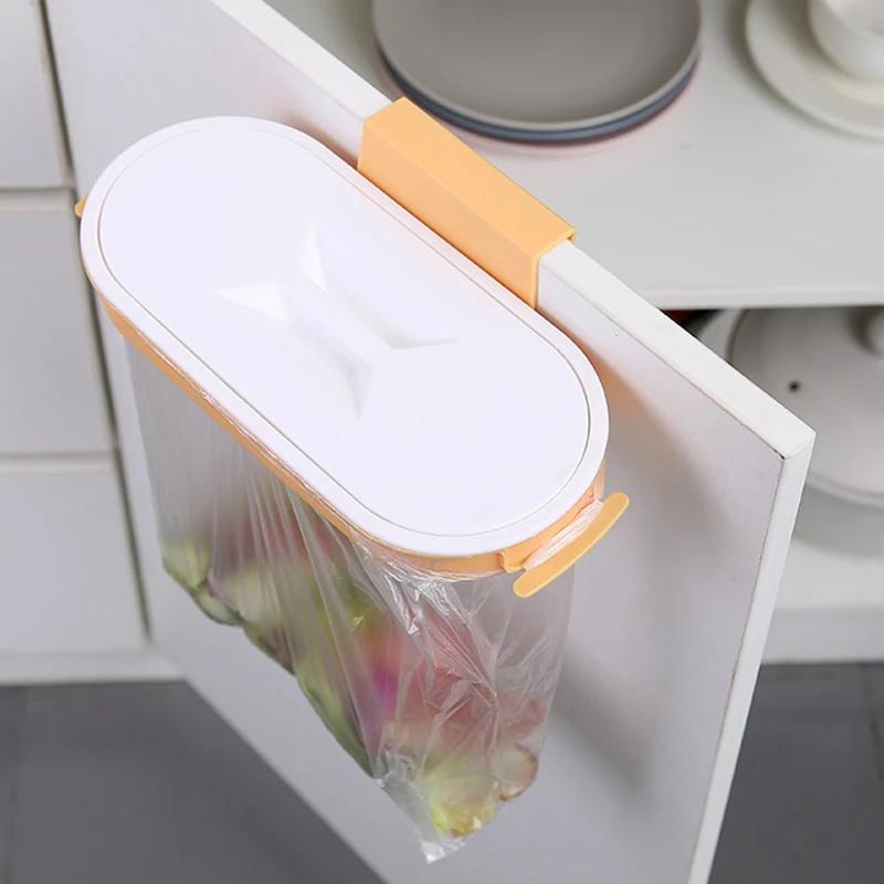 Wall-Mounted Rubbish Bag Holder Storage Rack Kitchen No Punching Hang Bracket Hook Cabinet Door Hanging Rack Kitchen Trash Can