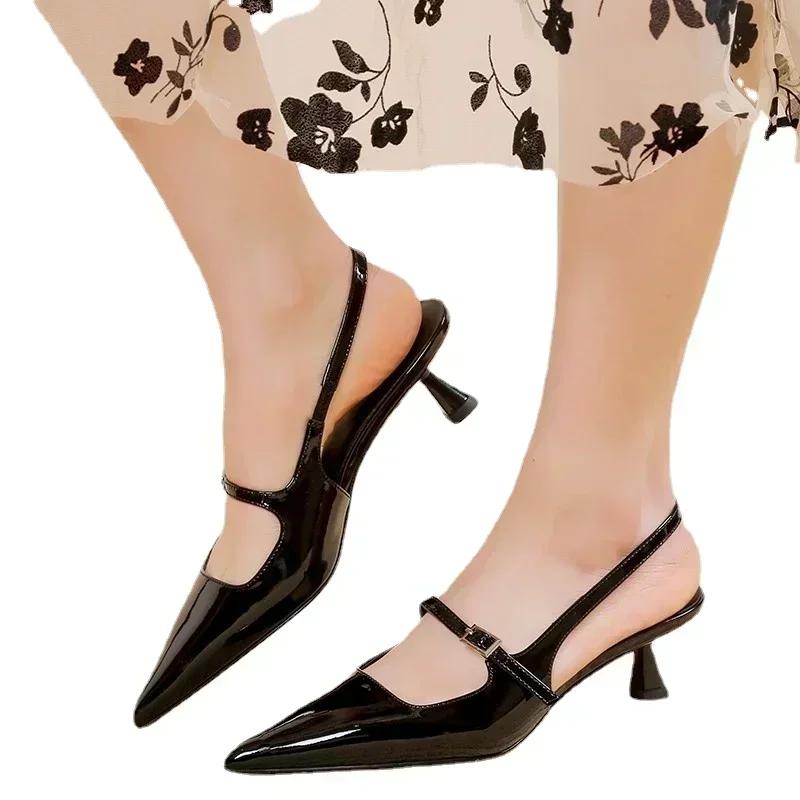 2025 Brand Women Shoe Slingback Women High Heels Elegant Dress Pumps Ladies Buckle Strap Pointed Toe Thin Heel Shoes Female