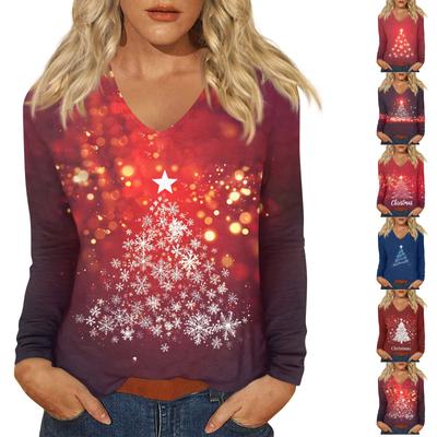 Γυναικείο Casual Μόδα Χριστουγεννιάτικο Γραφικό Τυπωτό Casual Μπλουζάκι Πουλόβερ Μακρυμάνικο με V Λαιμόκοψη