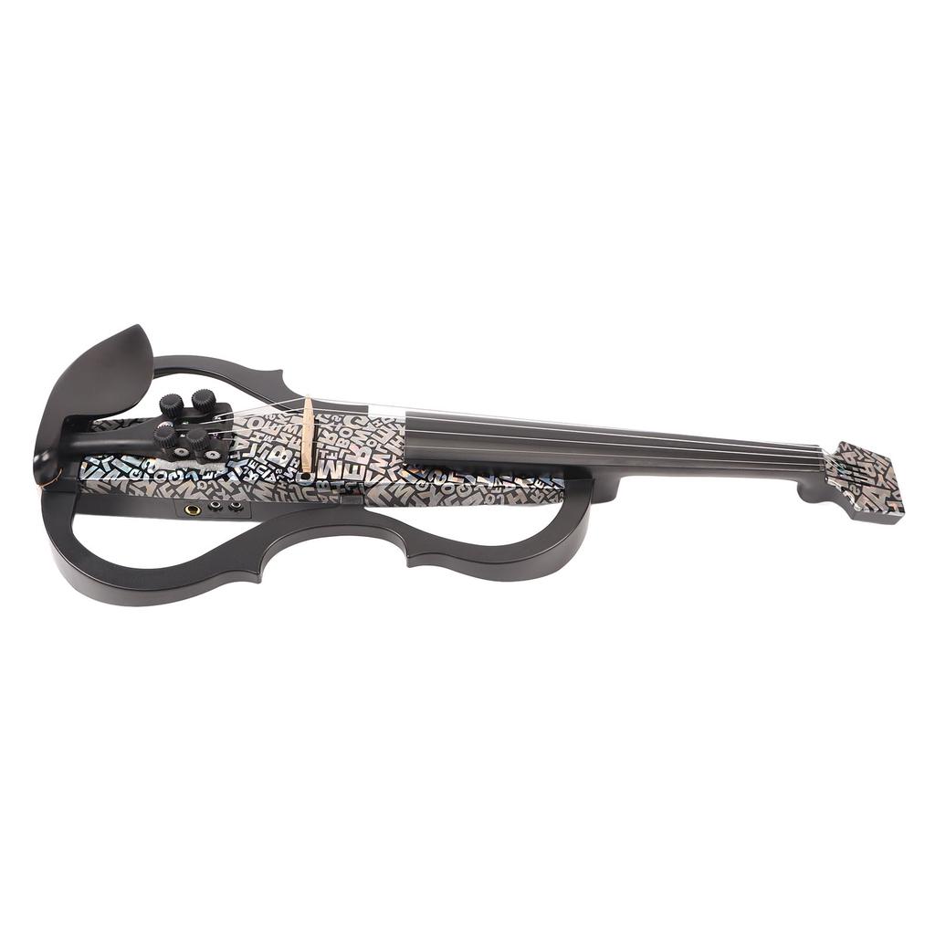 Electric Violin 4 4 Full Size Silent Carbon Fibre with Maple Fittings White Letters Pattern Beginners Practice Playing