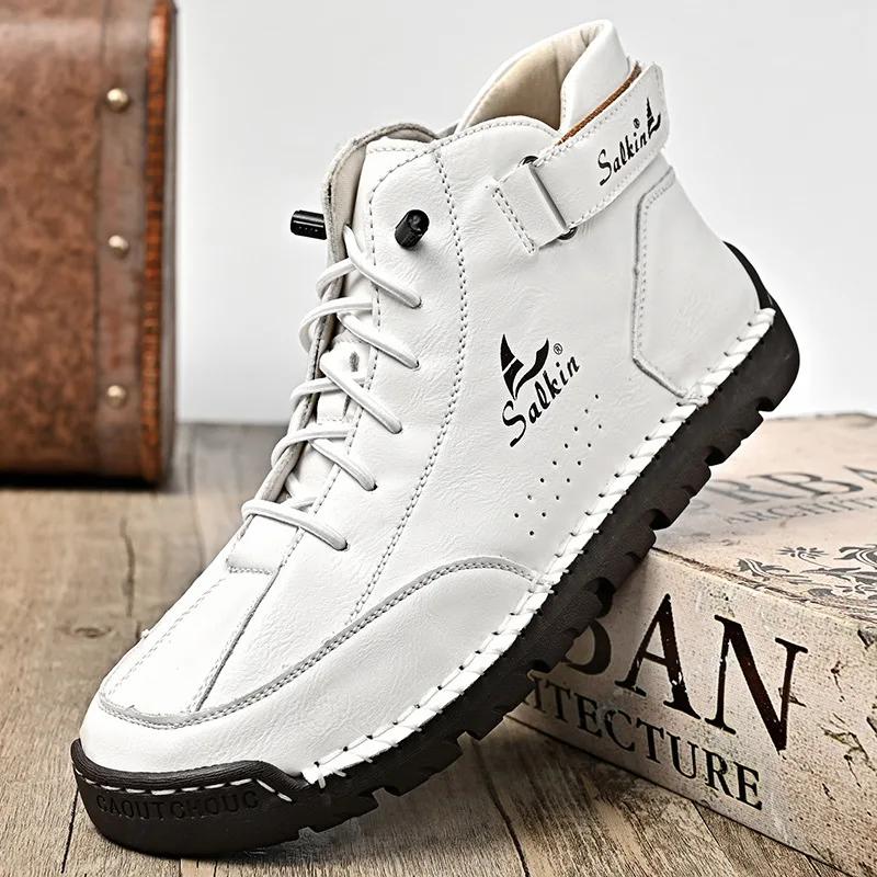 2025 Handmade Leather Men's Boots Breathable Booties Casual Leather Shoes Man Outdoor Design Sneakers For Men Ankle Boots Boats