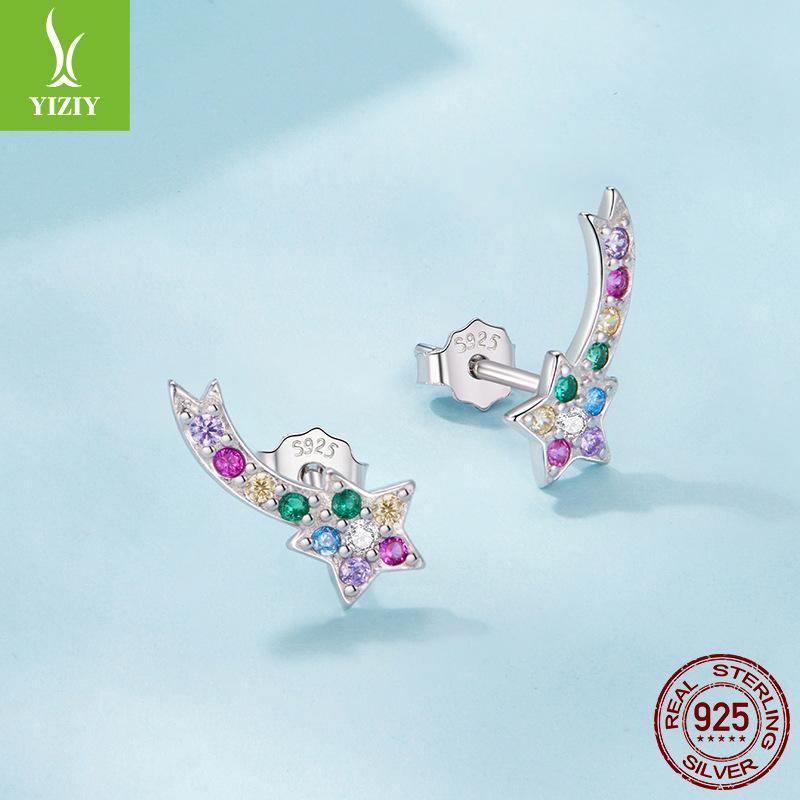 Color Meteor Stud Earrings Female Colorful Dream Stars S925 Sterling Silver Lucky Stud Earrings