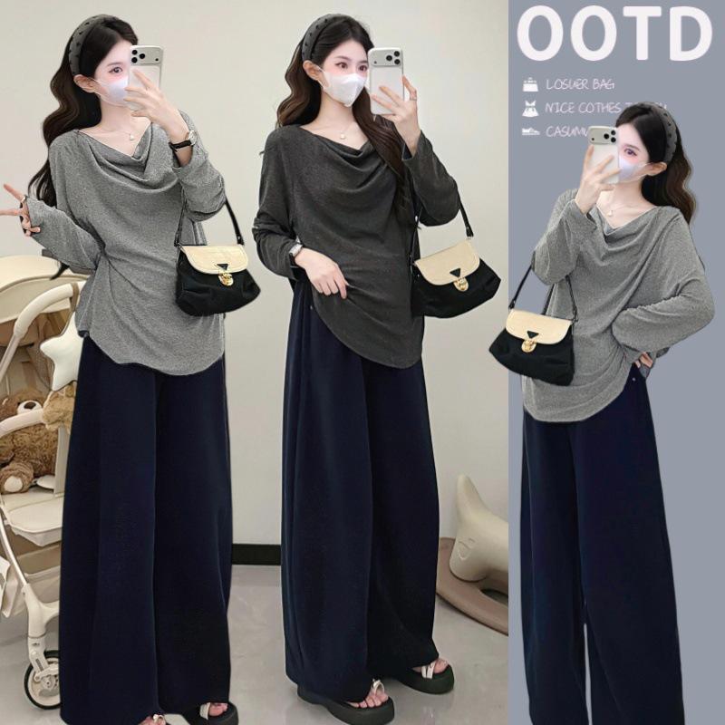 Spring 2026 Korean Style Loose Maternity T-shirt: Casual, Simple, Wrinkle-Slimming Design L