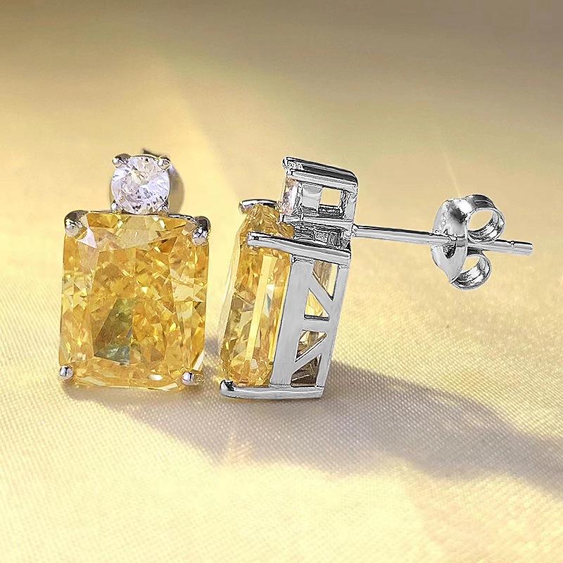Xiancan Schmuck 2023 S925 Silber Luxus Simulierte Gelbe Diamant Ohrstecker für Damenmode.
