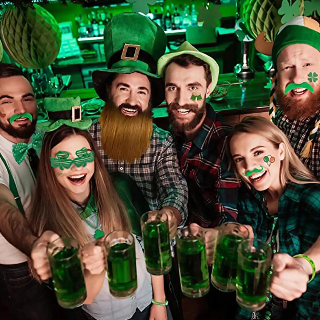 St Patrick Day Celebration Beard Hat Festival Theme Party Green Cowboy Hat Shamrock Clover Top Hat Irish Accessories