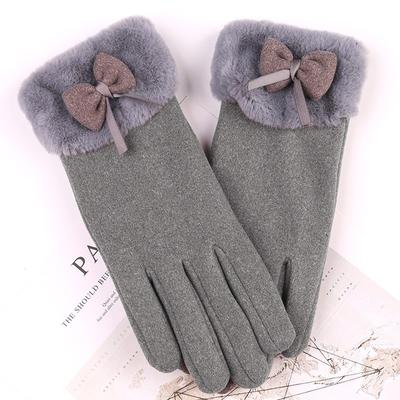 Warm Gloves for Autumn and Winter Women with Velvet Bows Driving Outdoor Cycling Plus Velvet Anti Cold Winter Touch Screen Gloves