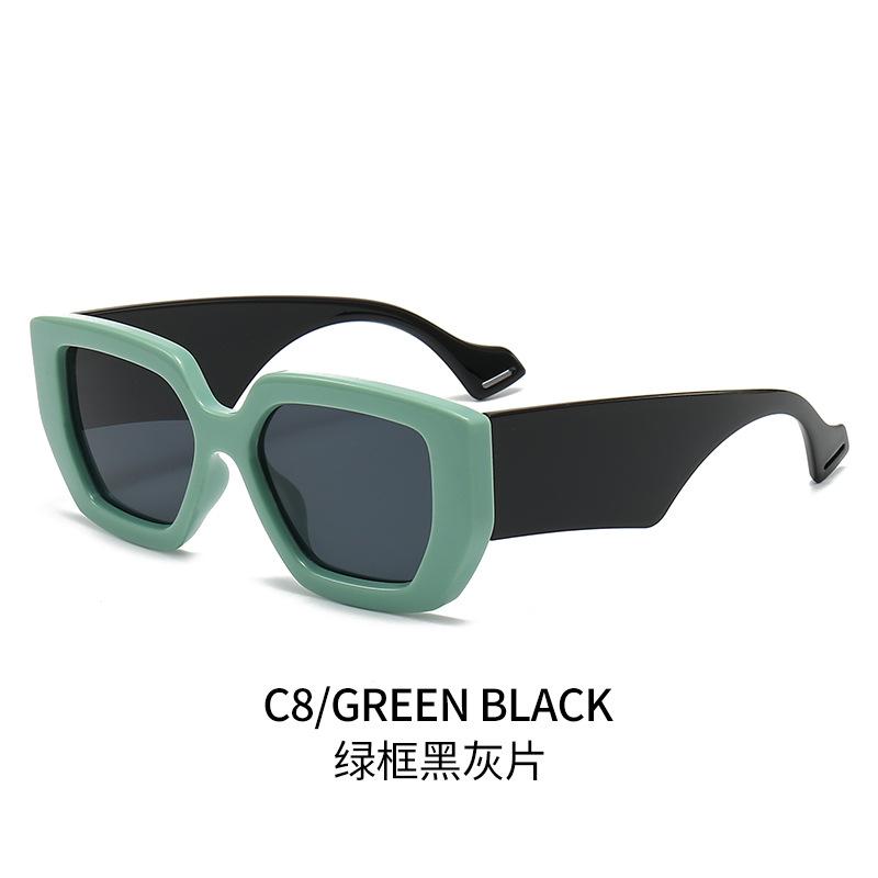 European and American style large square contrasting sunglasses women's round face thin fashion sunshade sunglasses men's trendy olive green glasses