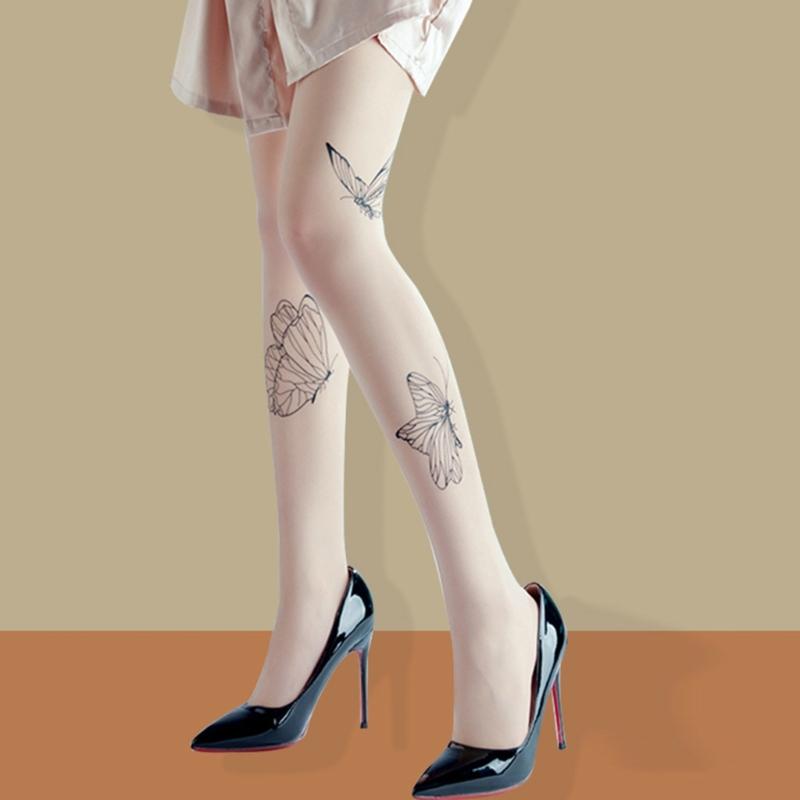 Black Socks Leggings Pantyhose Comfortable Seamless Sheer Tight Butterfly Print Hose Lace Stockings for Women Girl Teen