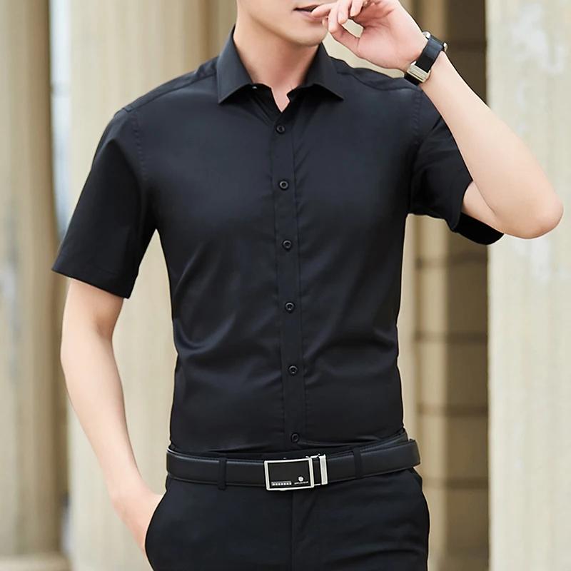 2026 Summer Men's Slim Solid Color Short Sleeve Shirt Business Casual White Shirt Male Brand Large Size 5XL Classic Style