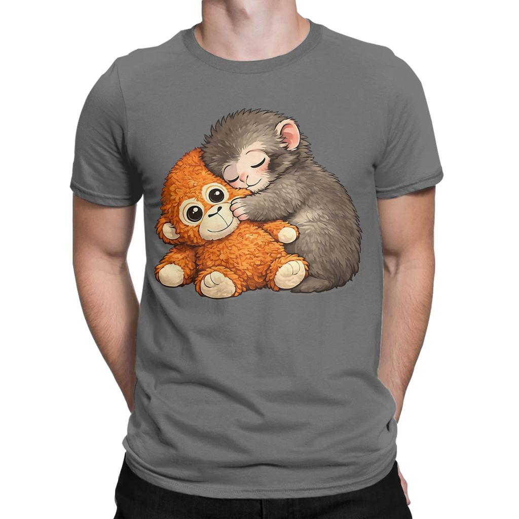 Classic Novelty 100 Cotton Tshirt Cute Monkey Hugging Plush Tops Tees For Unisex