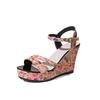 Fashion Summer New Wedge-heeled Sandals Women Fashion Round Head Print Open-toe Line with Waterproof Platform High Heels
