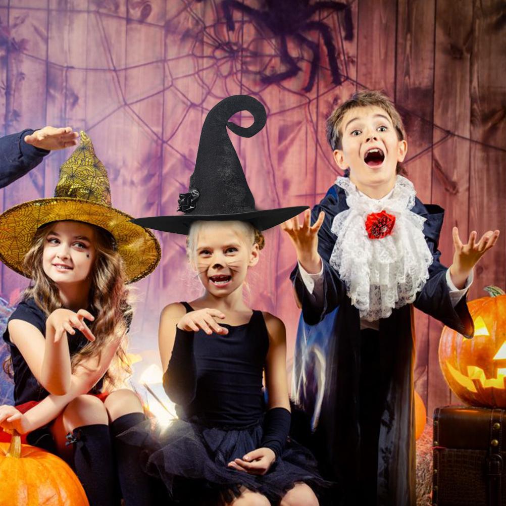 Chapéu de Bruxa de Halloween Preto Feminino Flanela Chapéu de Bruxa Festa a Fantasia Acessório de Cosplay