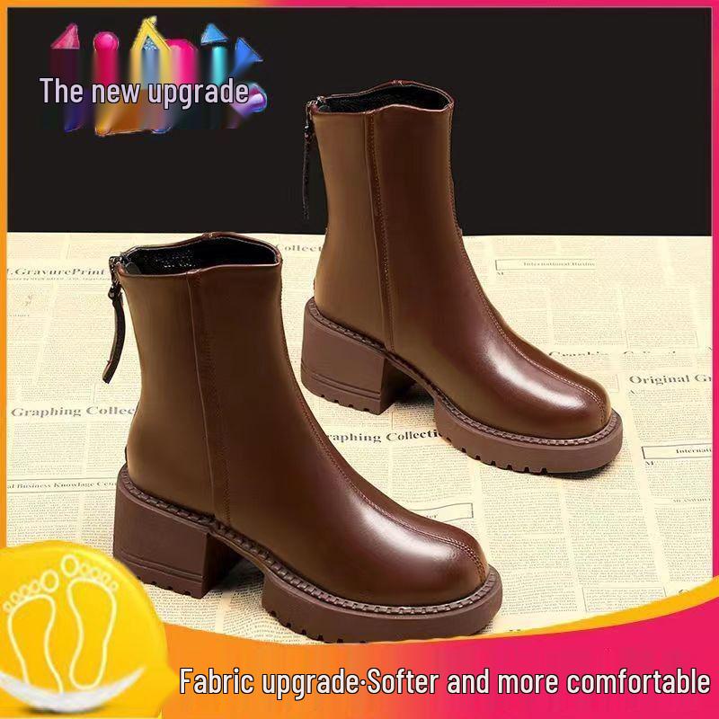 2025 Posezónní výprodej: Dámské kotníkové boty s tlustou podrážkou v retro britském stylu, z měkké kůže, ideální na podzim a jaro