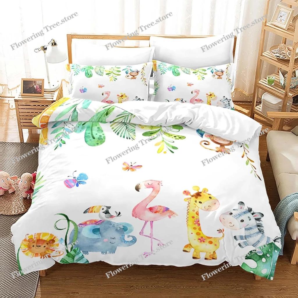 Cute Animals Cartoon Printed Duvet Cover Set with Pillowcases 3d Classic Bedding Set Linen Bedclothes Twin Full Queen King Size