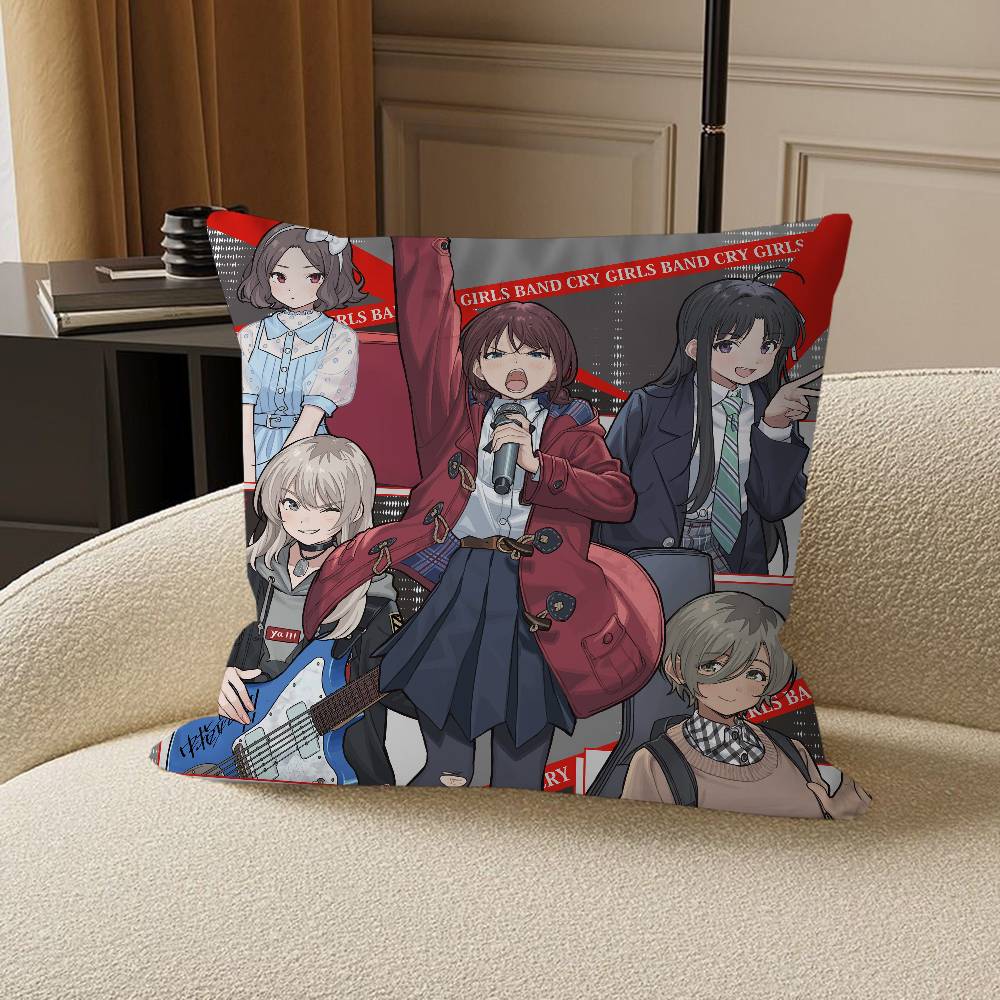 Anime G-Girls Band Cry Cushion Cover Inches Farmhouse Decor Home Throw Pillow Covers for Couch Decorations