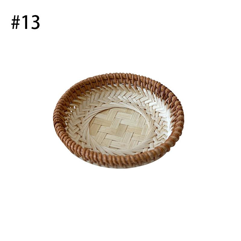 Rattan Wicker Basket Handwoven Fruit Tea Snack Bread Basket Cosmetic Round Storage Box Water Hyacinth Weaving Bamboo Tray