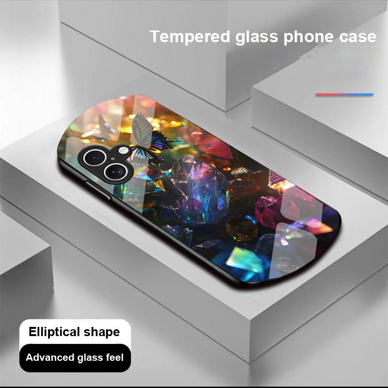 Gradientowy motyl na Apple iPhone 16 11 13 15 14 Pro Max 12 Mini 7 8 Plus XR X XS Etui na telefon z hartowanego szkła o eliptycznym kształcie