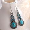 New Fashion Retro Pattern Blue Crystal Inlaid Turquoise Earrings Pendant Bohemian Pendant Earrings